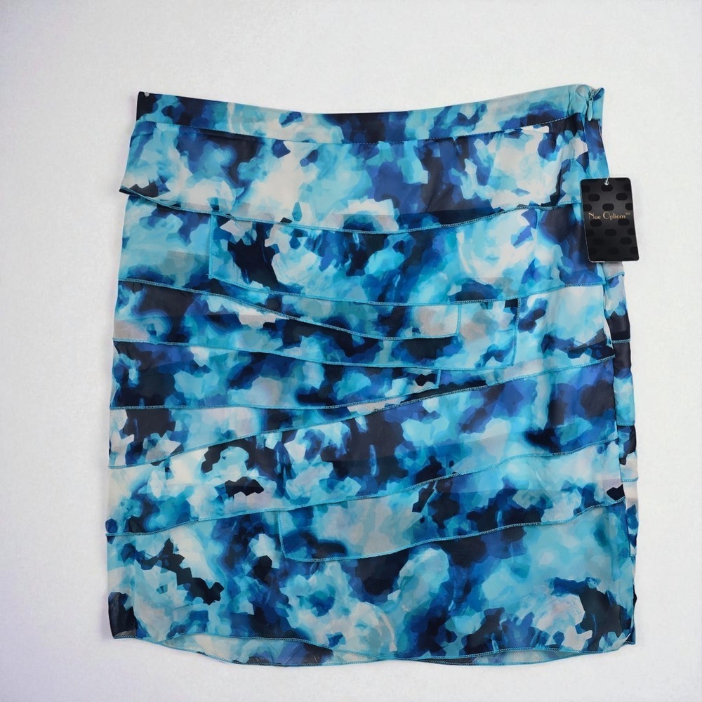Nue Options Skirt Women's Size 10 Blue Tiered Ruffle Abstract‎ Print Lined NWT